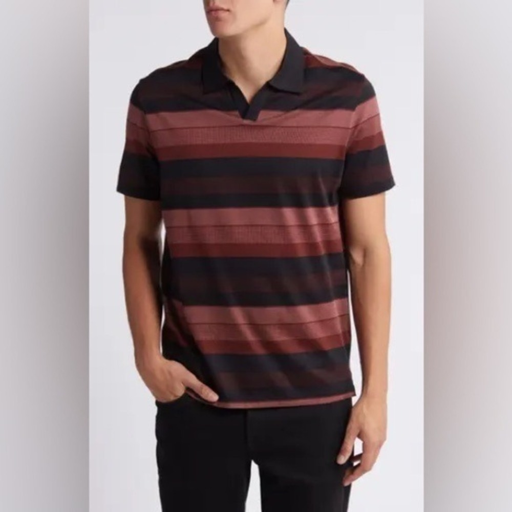 Robert Barakett Fincastle Stripe Johnny‎ Collar Polo Small Cabernet Cotton